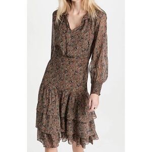 Veronica Beard Tunis Dress Floral Long Sleeve Tiered Cinnamon Size 4 NWT $650